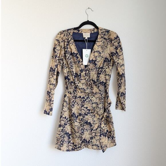 Sezane Dresses & Skirts - NWT Sézane Robe Noemia Blue Country Flowers Short Wrap Dress, size FR36/US 4